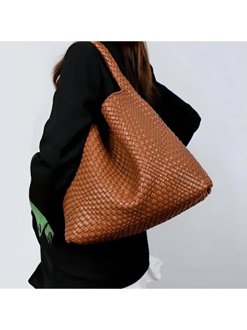 Stylish Woven Tote Bag with Purse, Large Handmade Shoulder Hobo for Commuting